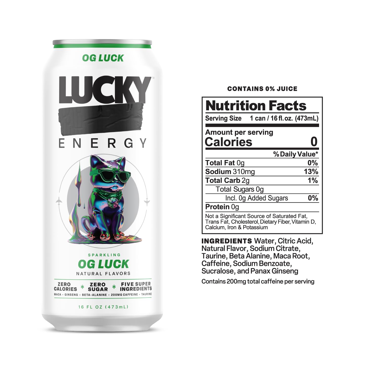 Lucky Energy Sugar Free Energy Drinks 19.2 Fl Oz Cans, Assorted Flavors, Zero Aftertaste, With Maca, Ginseng, Taurine, Beta-Alanine, 200mg Caffeine