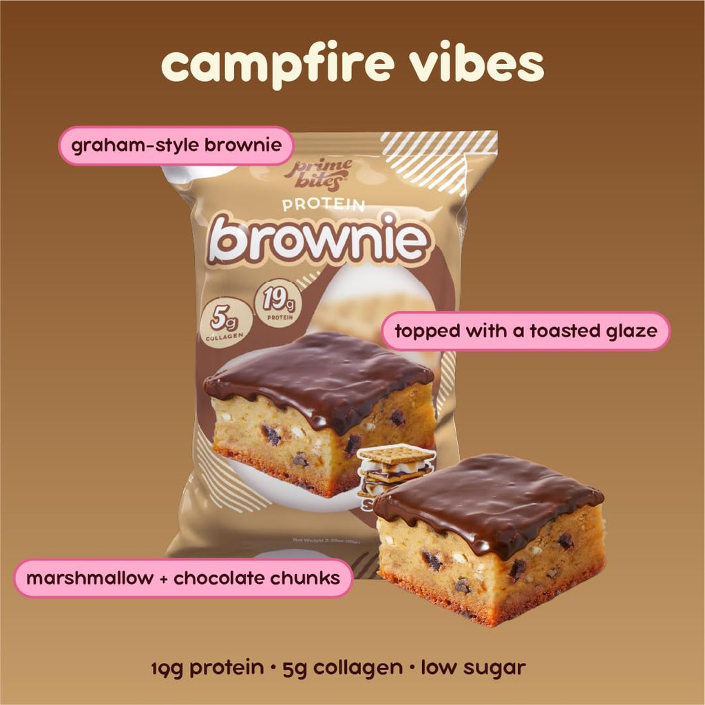 Prime Bites Protein Brownie from Alpha Prime Supplements | High Protein, Collagen Fortified Low Sugar Treat | Delicious Snack | 12 Bars per Box