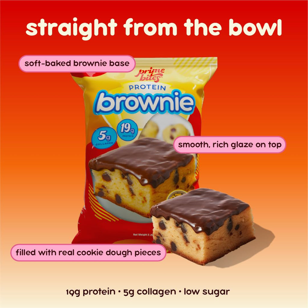 Prime Bites Protein Brownie from Alpha Prime Supplements | High Protein, Collagen Fortified Low Sugar Treat | Delicious Snack | 12 Bars per Box