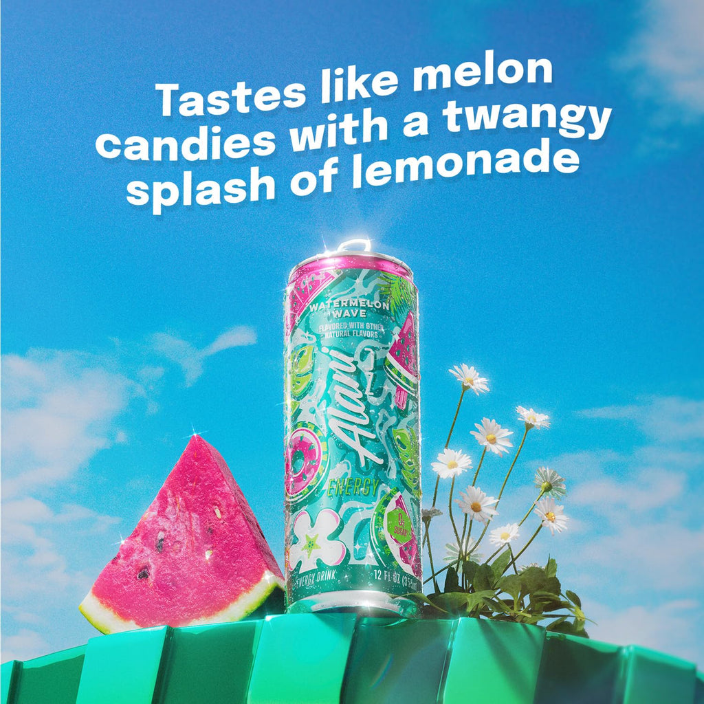 Alani Nu WATERMELON WAVE Ice Sugar Free, Low Calorie Energy Drinks | 200mg Caffeine | Antioxidants | Biotin, B Vitamins | Zero Sugar | 15 Calories or Less | 12 Oz Cans | 24 Count