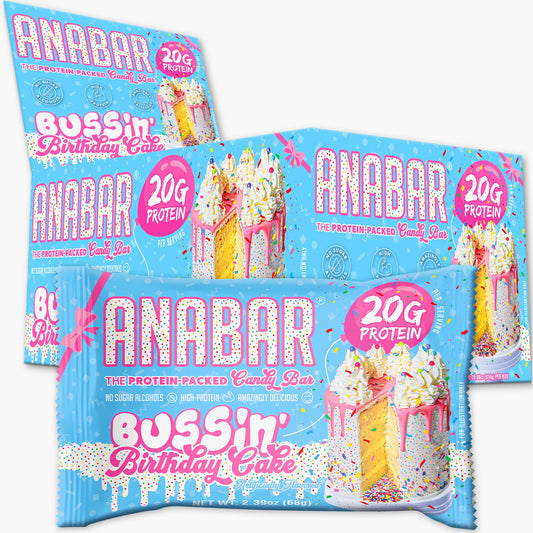 Anabar Protein Bar, The Protein-Packed Candy Bar, Amazing Tasting Protein Bar, No Sugar Alcohols, Real Food, Amazingly Delicious, 20 Grams of Protein (Birthday Cake)