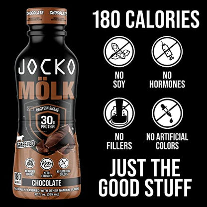 Jocko Mölk Protein Shakes – Protein Drinks, KETO Friendly, No Added Sugar, 30g Grass Fed Protein - Ready to Drink, 12 FL Oz, 12pk, Liquid