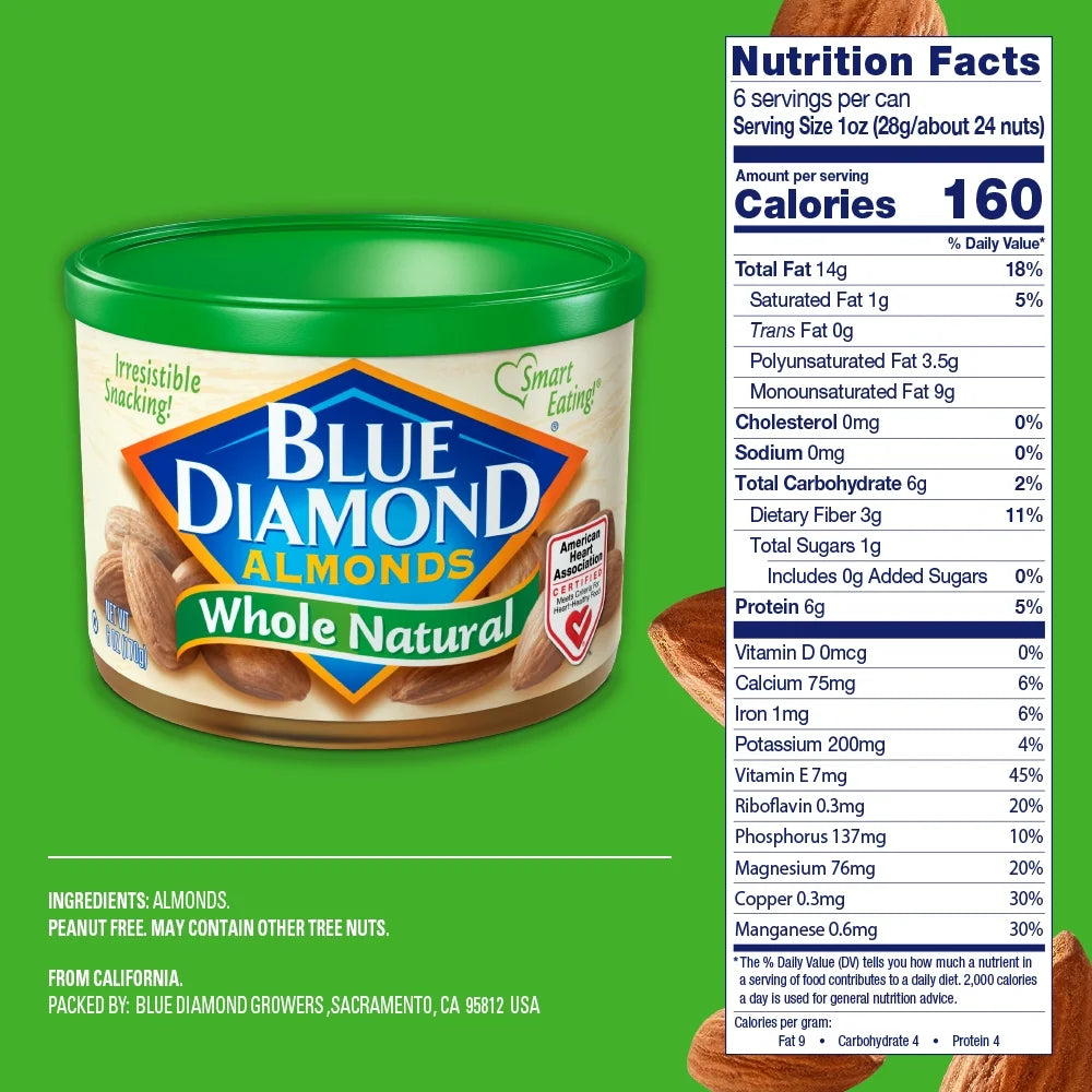 Blue Diamond Almonds, Raw Whole Natural, 6 Ounce ( Pack of 2 )
