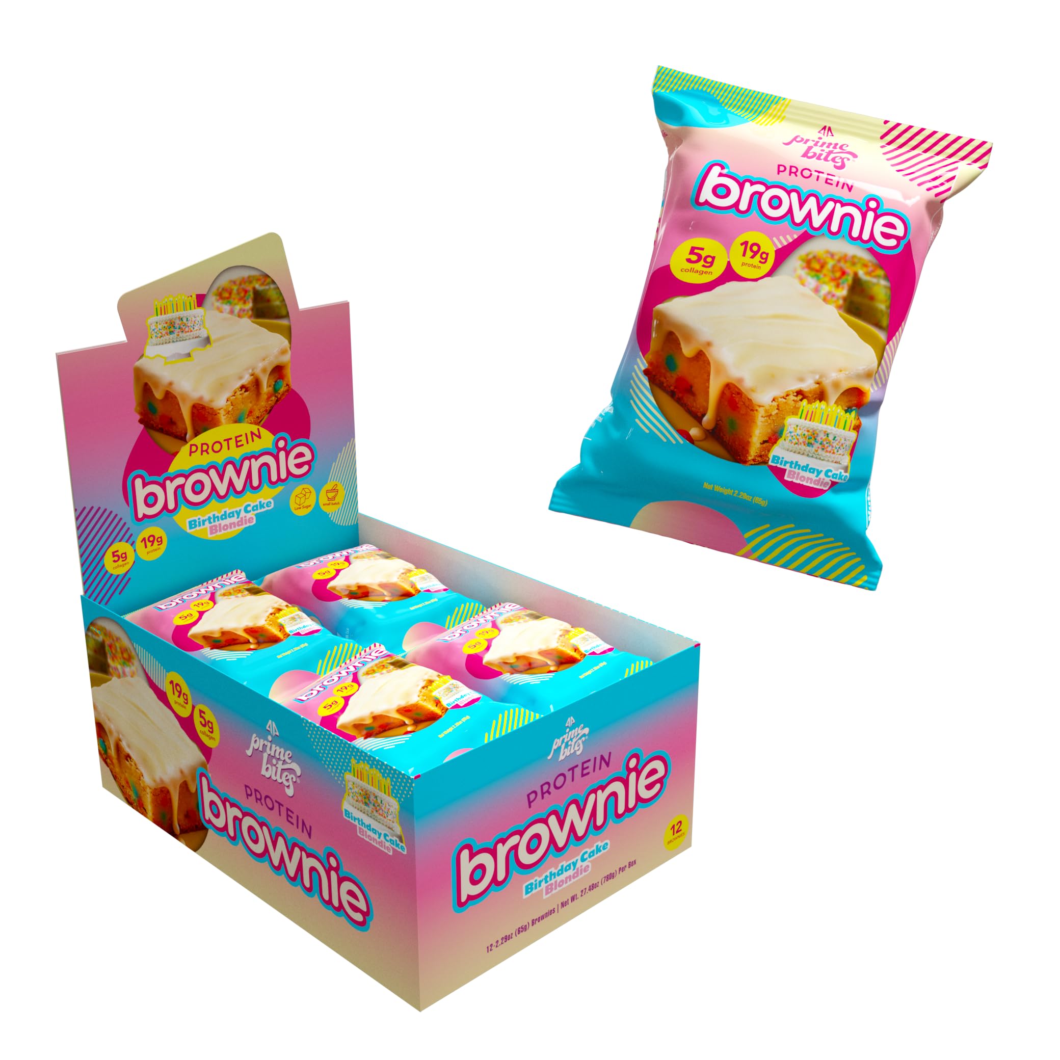 Prime Bites Protein Brownie from Alpha Prime Supplements | High Protein, Collagen Fortified Low Sugar Treat | Delicious Snack | 12 Bars per Box
