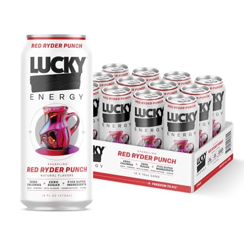 Lucky Energy Sugar Free Energy Drinks 19.2 Fl Oz Cans, Assorted Flavors, Zero Aftertaste, With Maca, Ginseng, Taurine, Beta-Alanine, 200mg Caffeine