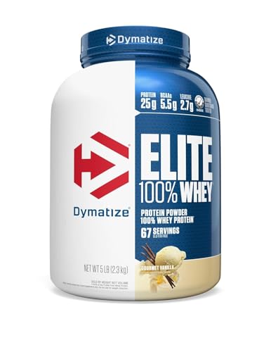 Dymatize Elite 100% Whey Protein Powder, 25g Protein, 5.5g BCAAs & 2.7g L-Leucine, Quick Absorbing & Fast Digesting for Optimal Muscle'