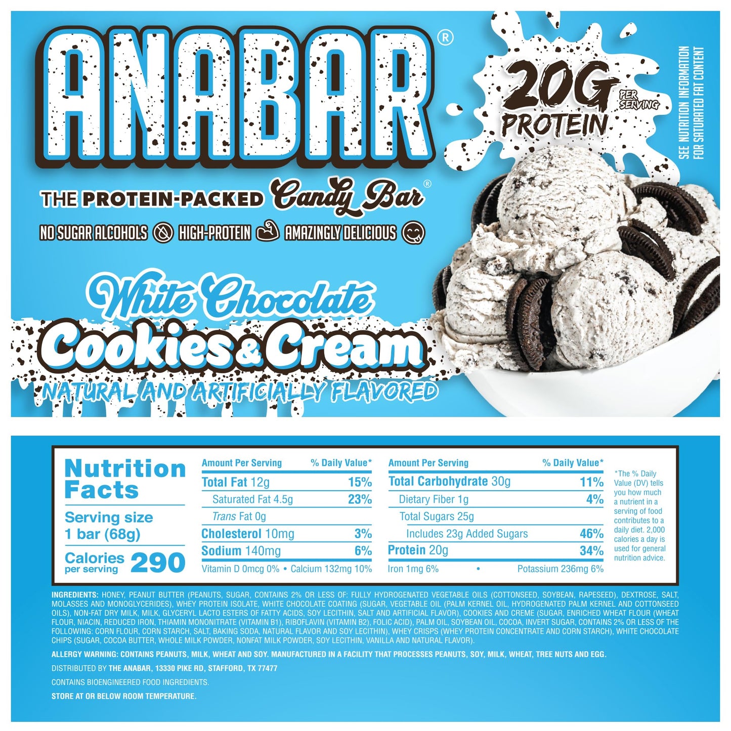 Anabar Protein Bar, The Protein-Packed Candy Bar, Amazing Tasting Protein Bar, No Sugar Alcohols, High Protein, Amazingly Delicious, 20 Grams of Protein