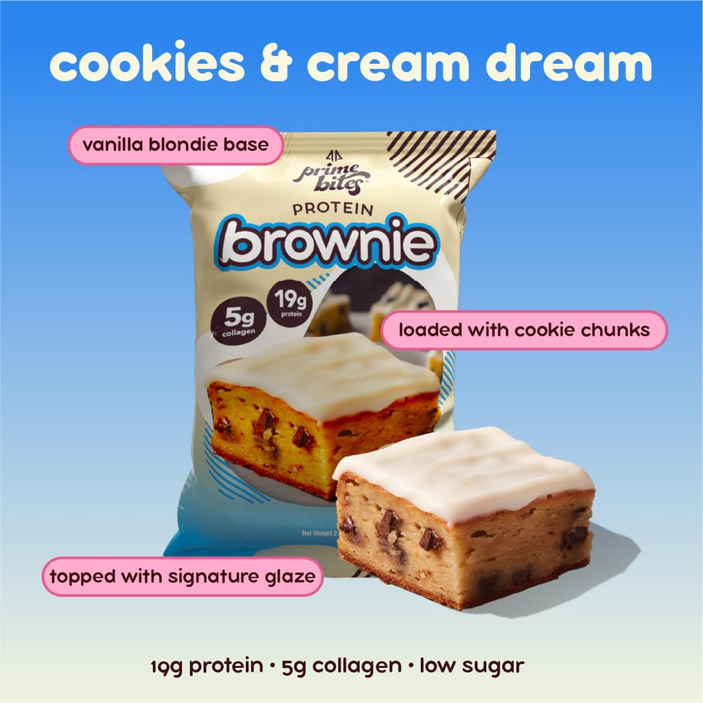 Prime Bites Protein Brownie from Alpha Prime Supplements | High Protein, Collagen Fortified Low Sugar Treat | Delicious Snack | 12 Bars per Box