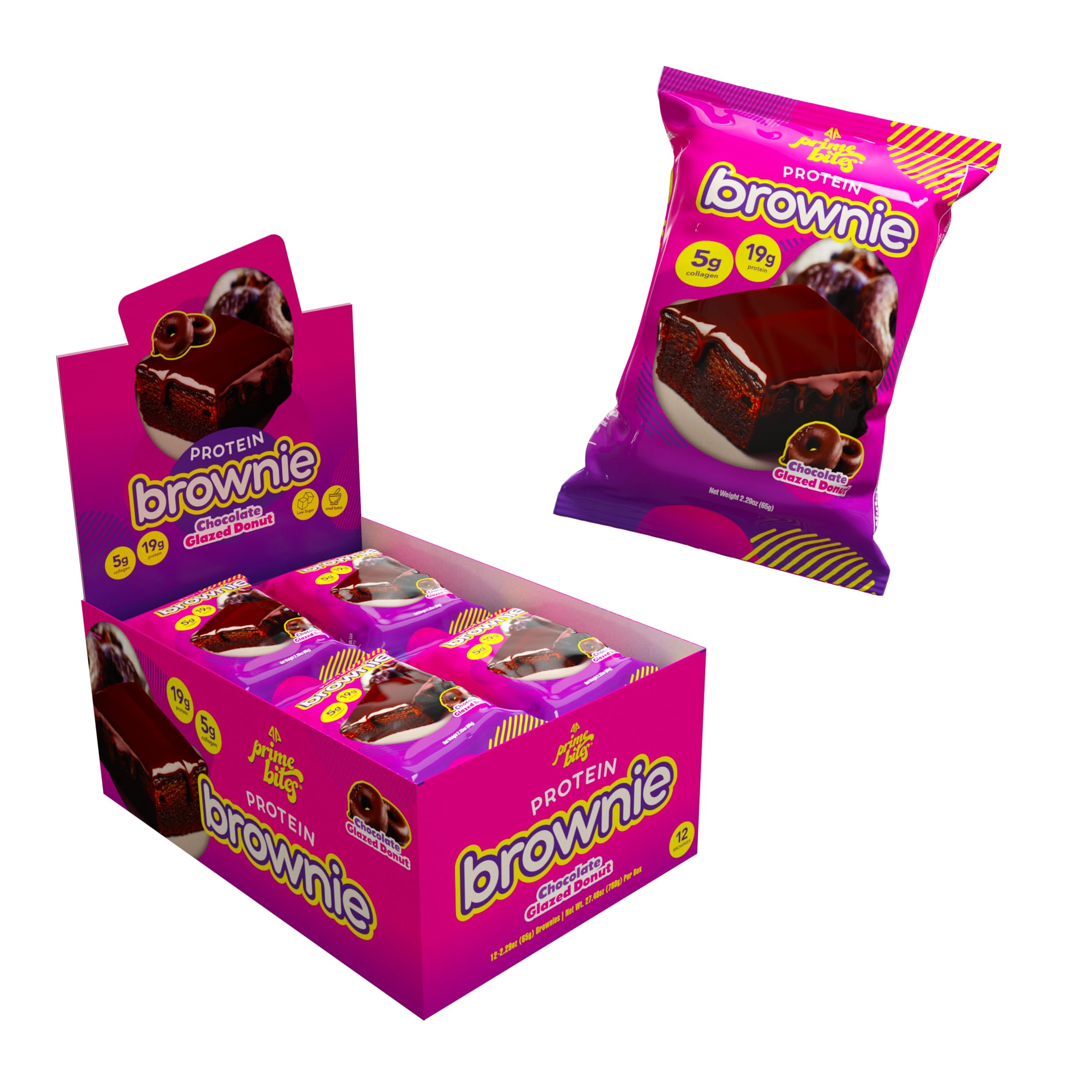 Prime Bites Protein Brownie from Alpha Prime Supplements | High Protein, Collagen Fortified Low Sugar Treat | Delicious Snack | 12 Bars per Box