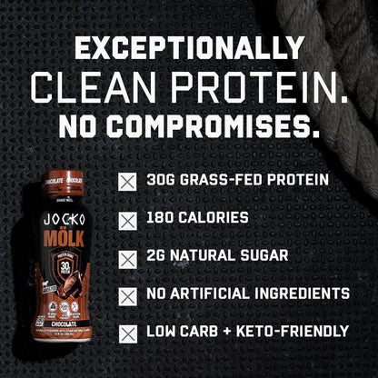 Jocko Mölk Protein Shakes – Protein Drinks, KETO Friendly, No Added Sugar, 30g Grass Fed Protein - Ready to Drink, 12 FL Oz, 12pk, Liquid