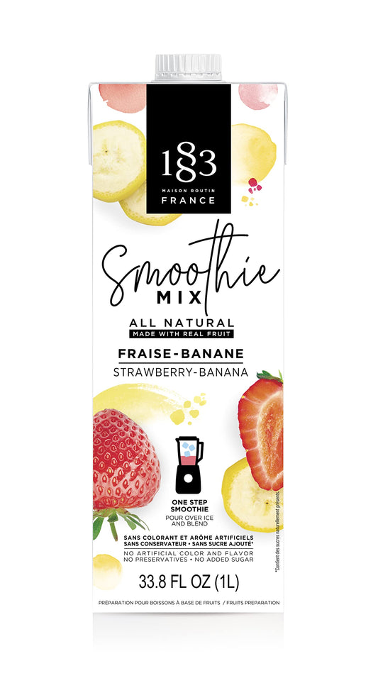 1883 Maison Routin French Strawberry-Banana Smoothie Mix, No-Sugar-Added, 100% Fruit Juice, Vegan, Gluten-Free, 4 Pack 1 Liter