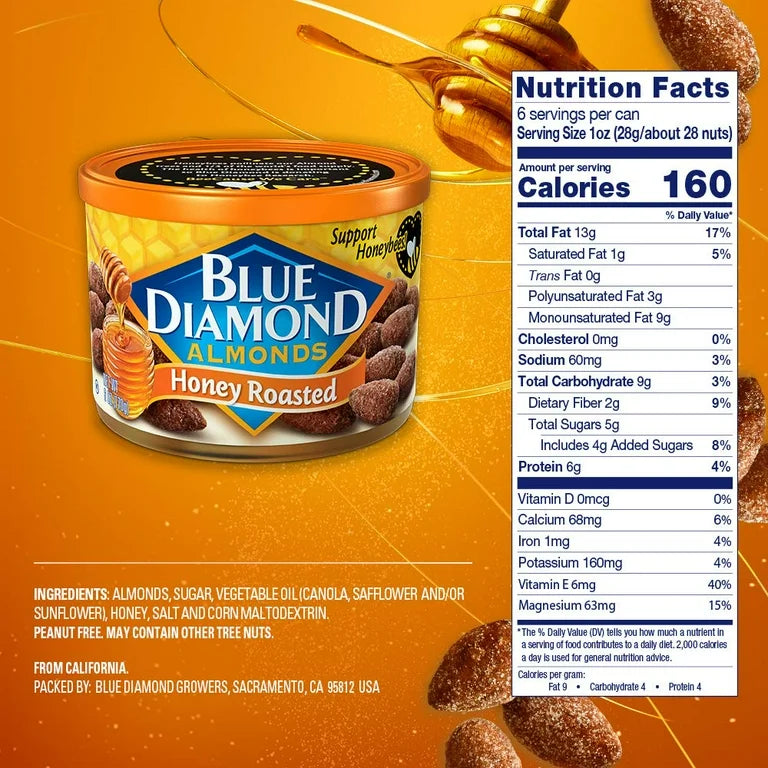 Blue Diamond Almonds Honey Roasted 6.0 oz Pack of 2