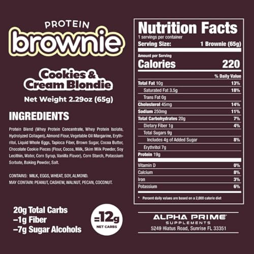 Prime Bites Protein Brownie from Alpha Prime Supplements | High Protein, Collagen Fortified Low Sugar Treat | Delicious Snack | 12 Bars per Box