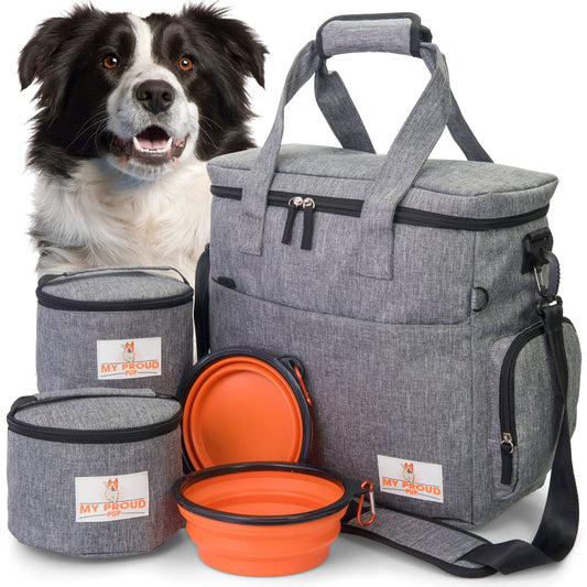 Dog Travel Bag for Supplies- Airline Approved Tote Organizer Includes Food Containers and Bowls - Complete Weekend Pet Travel Bag for Accessories